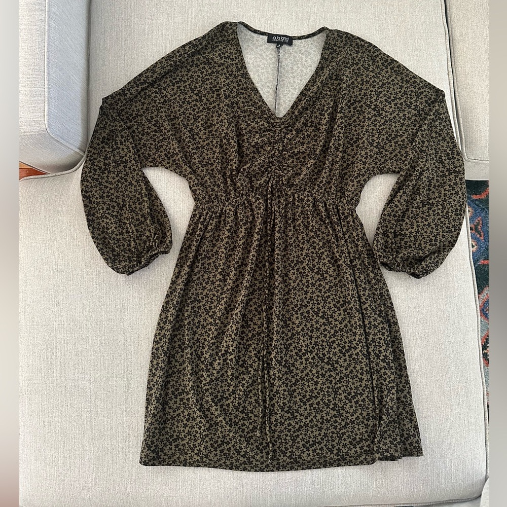Olive green Floral Dress